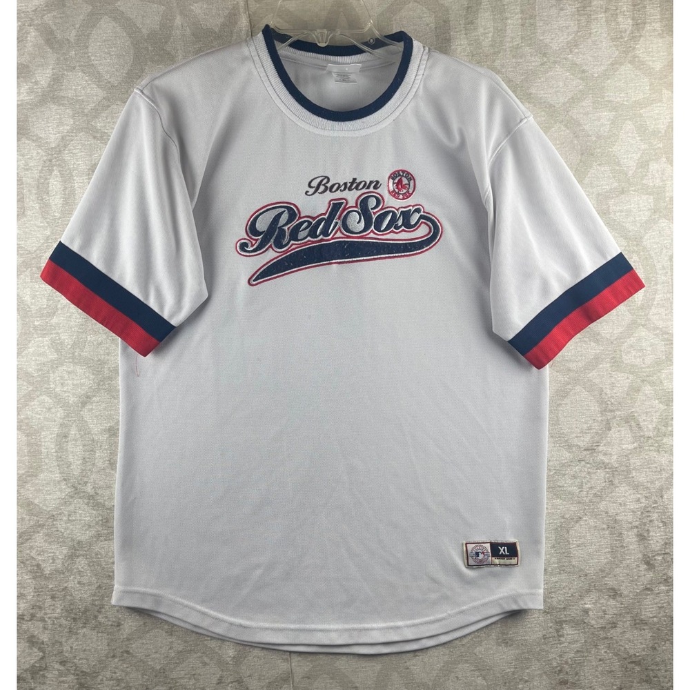 MLB Genuine Merchandise Boston Red Sox Mens XL White Ringer Mesh Jersey T-Shirt